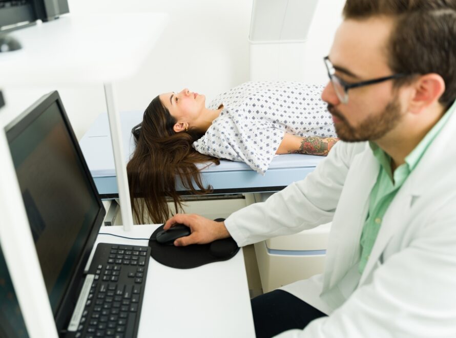 woman undergoing bone density testing in Silver Spring