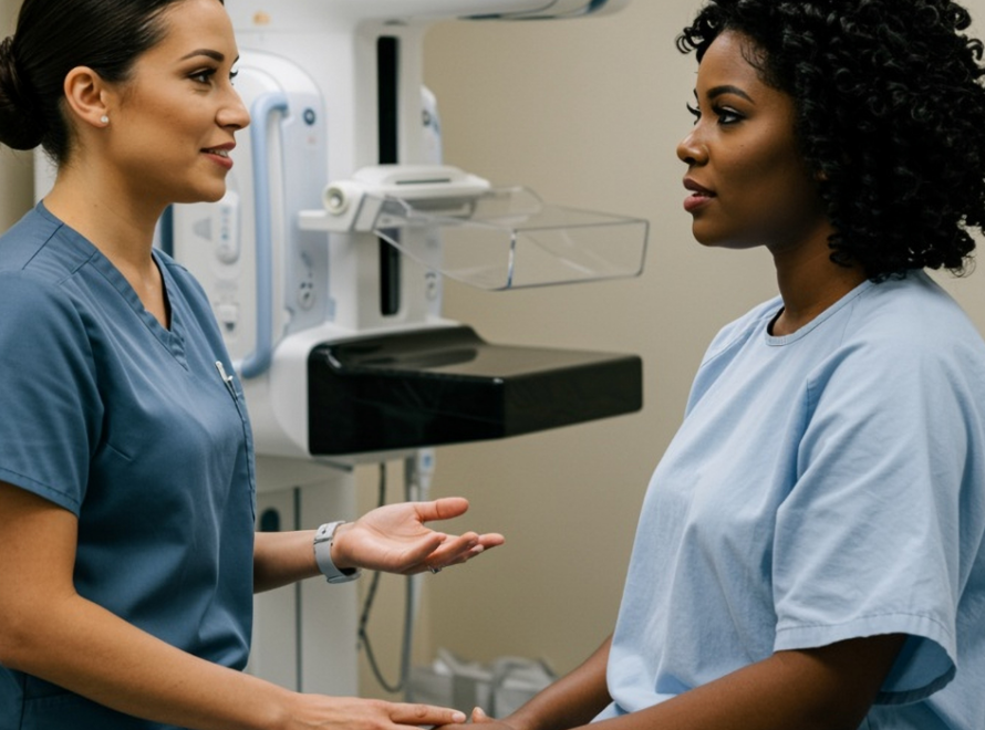 black woman getting a mammogram in PG County
