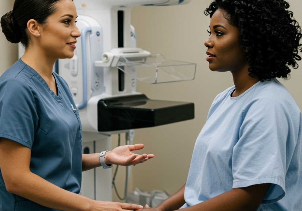black woman getting a mammogram in PG County
